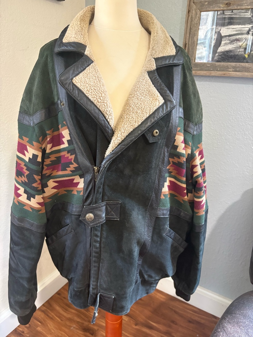 Vintage 90s Cripple Creek Western Aztec Leather Bomber Jacket - Men's M